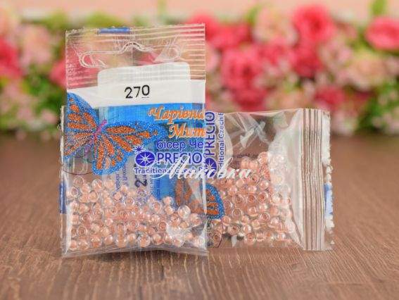 Бісер 5 гр Preciosa 270 разм. 6/0 прозрачный окрашен внутри персик