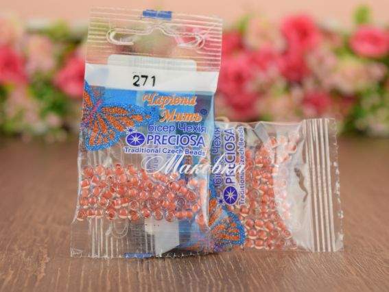 Бісер 5 гр Preciosa 271 разм. 6/0 ппрозрачный окрашен внутри абрикос