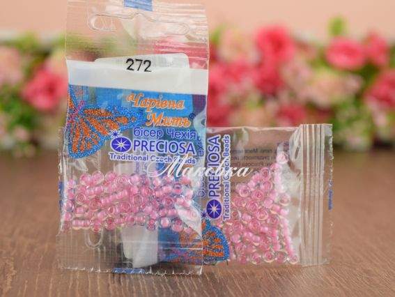 Бісер 5 гр Preciosa 272 разм. 6/0 прозрачный окрашен внутри розовый