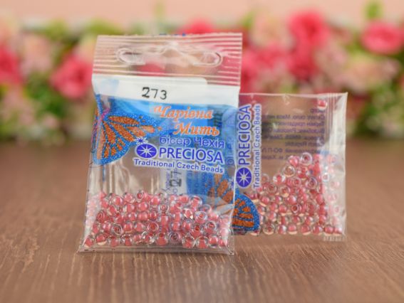 Бісер 5 гр Preciosa 273 разм. 6/0 прозрачный окрашен внутри  т.емно-персиковый