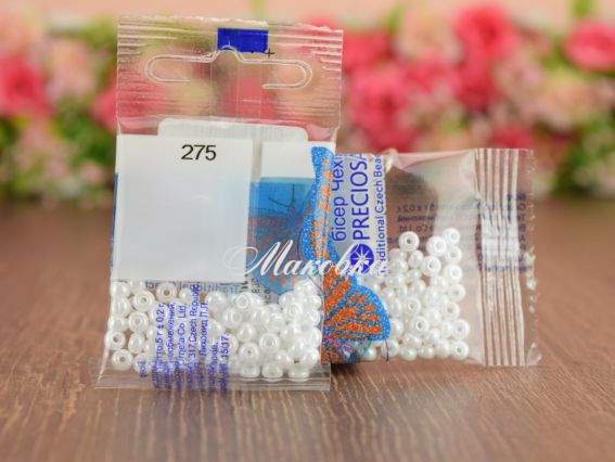 Бісер 5 гр Preciosa 275 разм. 6/0 непрозорий блискучий білий Бісер 5 гр Preciosa 275 разм. 6/0 непрозорий блискучий білий