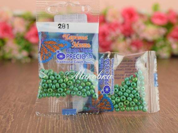 Бісер 5 гр Preciosa 281 разм. 6/0 непрозрачный перламутровый зеленый