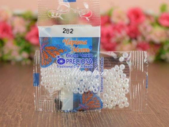 Бісер 5 гр Preciosa 282 разм. 6/0 непрозрачный блестящий белый