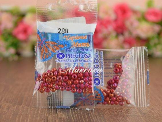 Бісер 5 гр Preciosa 288 разм. 6/0 непрозрачный перламутровый красный