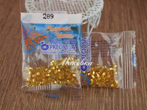 Бісер 5 гр Preciosa 289 розм. 6/0 прозорий срібло жовтий