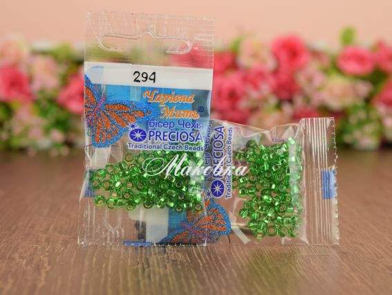 Бісер 5 гр Preciosa 294 разм. 6/0 прозрачный серебро зеленый
