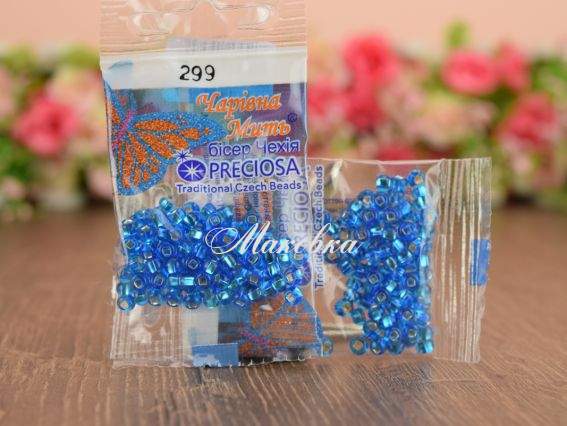 Бісер 5 гр Preciosa 299 разм. 6/0 прозрачный  серебро св.синий Бісер 5 гр Preciosa 299 разм. 6/0 прозрачный  серебро св.синий