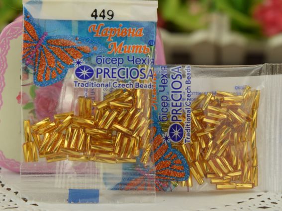 Бисер 5 гр Preciosa 449, Стеклярус-3 с серебряной серединкой, светло-желтый