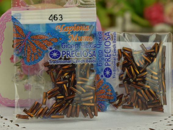 Бисер 5 гр Preciosa 463, Стеклярус-3 с серебряной серединкой, коричневый