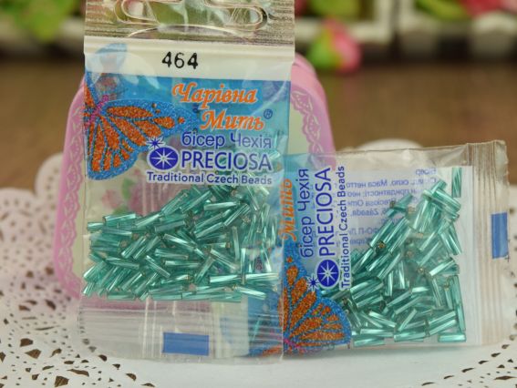 Бисер 5 гр Preciosa 464, Стеклярус-3 с серебряной серединкой, салатовий