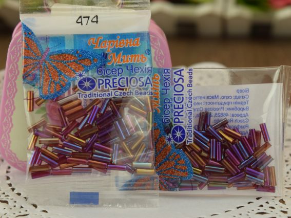 Бисер 5 гр Preciosa 474, Стеклярус-3 прозачный перламутр пурпурный