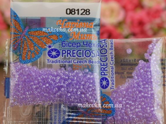 Бисер 5 гр Preciosa 08128 Кристально-прозрачный с жемчужным прокрасом, св.сиреневый, ЧМ