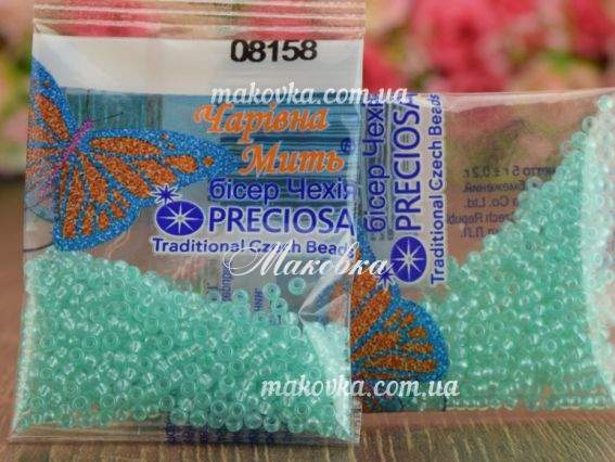 Бисер 5 гр Preciosa 08158 Кристально-прозрачный с жемчужным прокрасом, св.бирюзовый, ЧМ