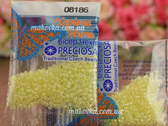 Бісер 5 гр Preciosa 08186 Кристально-прозрачный с жемчужным прокрасом, св.желтый