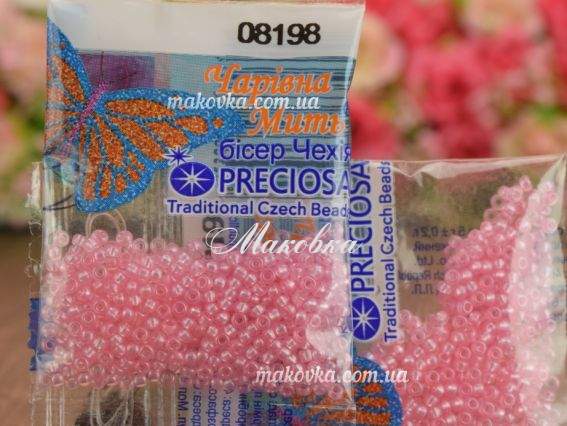 Бисер 5 гр Preciosa 08198 Кристально-прозрачный с жемчужным прокрасом, розовый , ЧМ