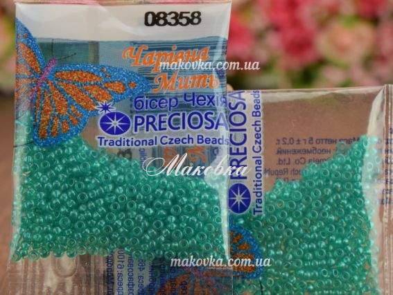 Бисер 5 гр Preciosa 08358 Кристально-прозрачный с жемчужным прокрасом, бирюзовый , ЧМ