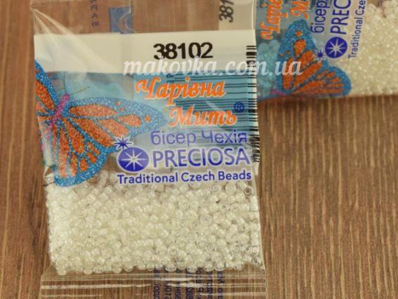 Preciosa чеський бісер білий 38102 кришталево-прозорий з прокрасом блискучий 5 гр