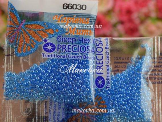 Бисер 5 гр Preciosa 66030 прозрачный блестящий темно-голубой ЧМ