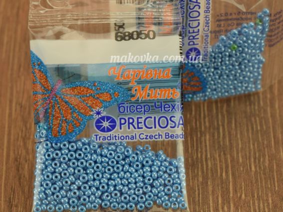 Preciosa Чешский бисер упаковка 5 грамм, цвет 68050 сфинкс, непрозрачный блестящий голубой