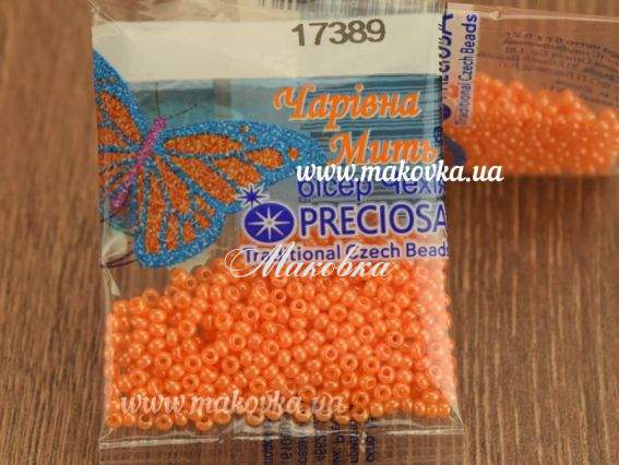 Бисер 5 гр Preciosa 17389 алебастр блестящий светло-оранжевый, ЧМ