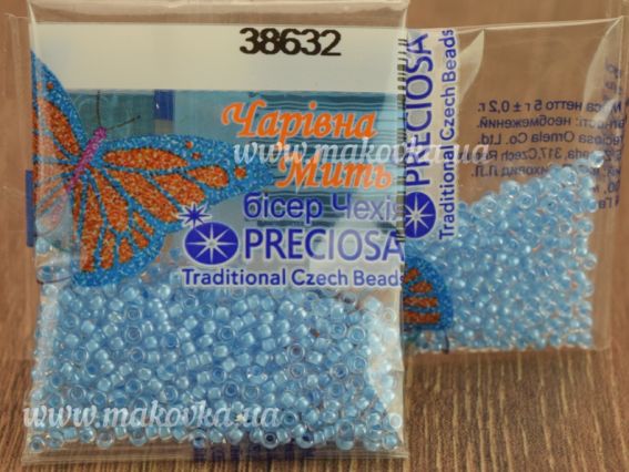 Бисер 5 гр Preciosa 38632 прозрачный окрашенный внутри, голубой