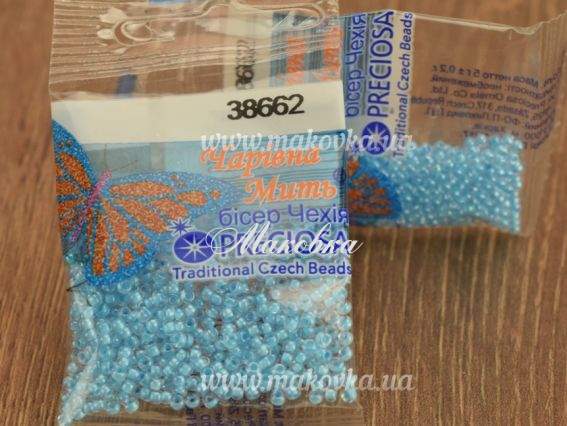 Бисер 5 гр Preciosa 38662 прозрачный окрашенный внутри, голубой
