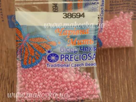 Бісер 5 гр Preciosa 38694 прозорий, пофарбований всередині, рожевий Бісер 5 гр Preciosa 38694 прозорий, пофарбований всередині, рожевий