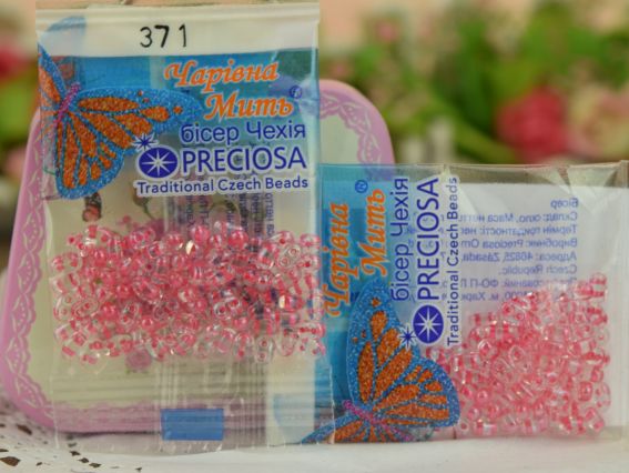 Бісер 5 гр Preciosa 371, ТВІН прозорий пофарбований усередині, рожевий