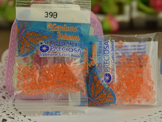 Бисер 5 гр Preciosa 398, ТВИН прозрачный оранжевый