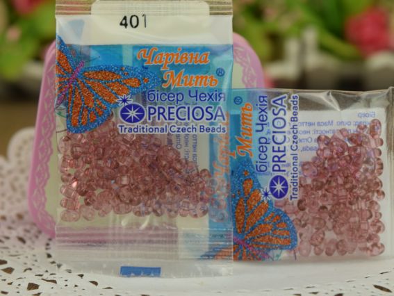 Бисер 5 гр Preciosa 401, ТВИН прозрачный сухая роза