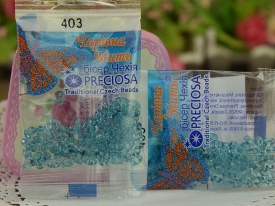 Бисер 5 гр Preciosa 403, ТВИН прозрачный морская волна
