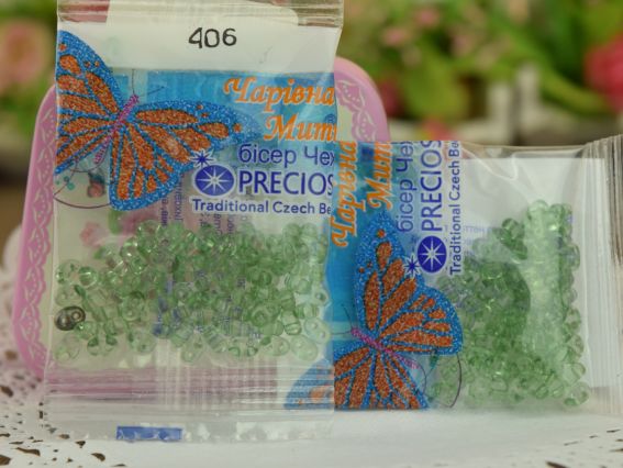 Бисер 5 гр Preciosa 406, ТВИН прозрачный зеленый