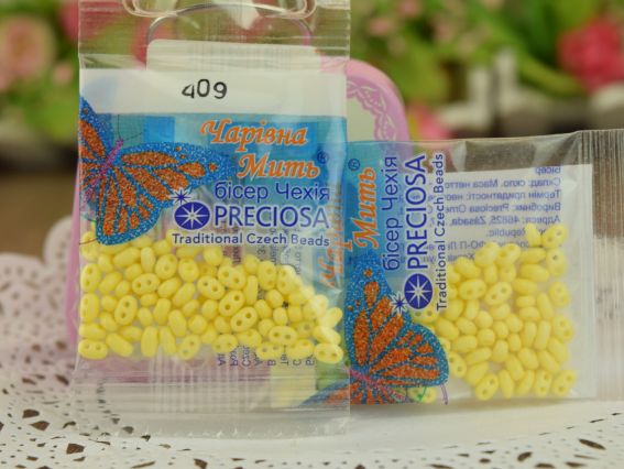 Бисер 5 гр Preciosa 409, ТВИН непрозрачный желтый Бисер 5 гр Preciosa 409, ТВИН непрозрачный желтый