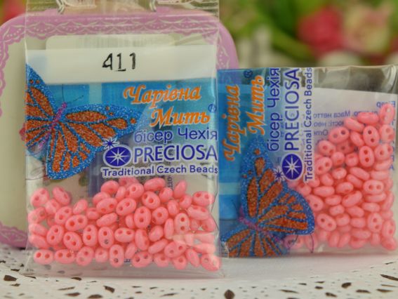 Бисер 5 гр Preciosa 411, ТВИН непрозрачный розовый