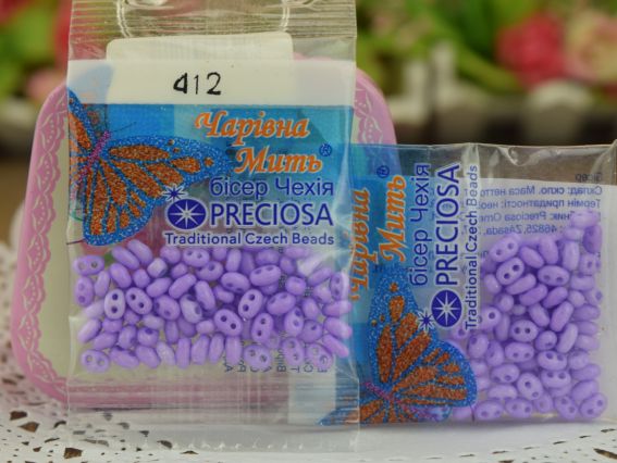 Бисер 5 гр Preciosa 412, ТВИН непрозрачный сиреневый