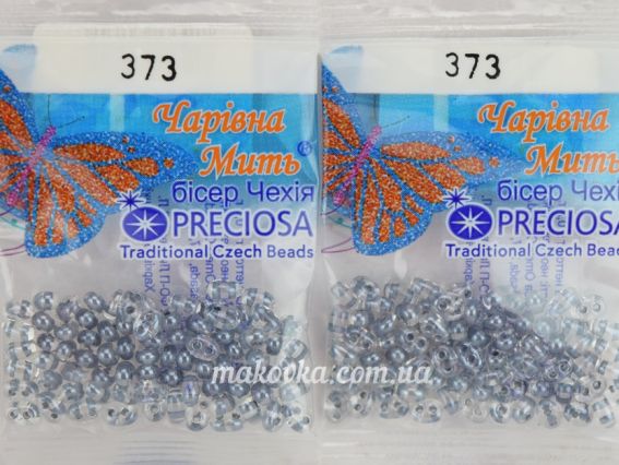 Preciosa декоративний чеський бісер twin фасовка 5 грам колір 373 прозорий, забарвлений зсередини сірий