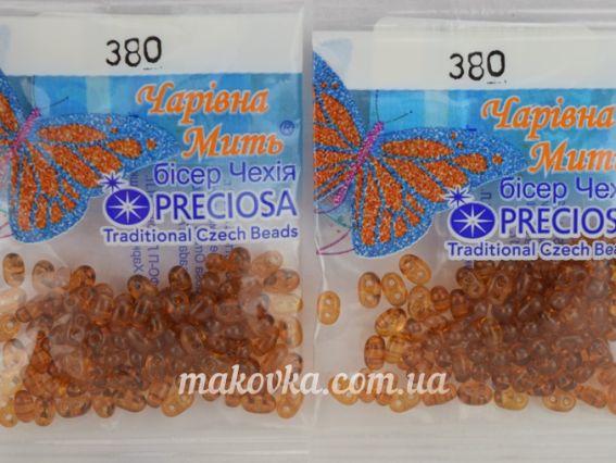 Preciosa декоративний чеський бісер twin фасування 5 грам колір 380 прозорий, світло-коричневий ЧМ