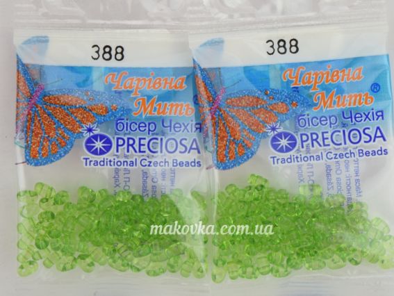 Preciosa декоративний чеський бісер twin фасування 5 грам колір 388 прозорий, зелений