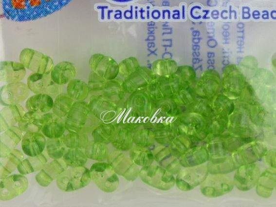 Бисер 5 гр Preciosa 388, ТВИН прозрачный зеленый