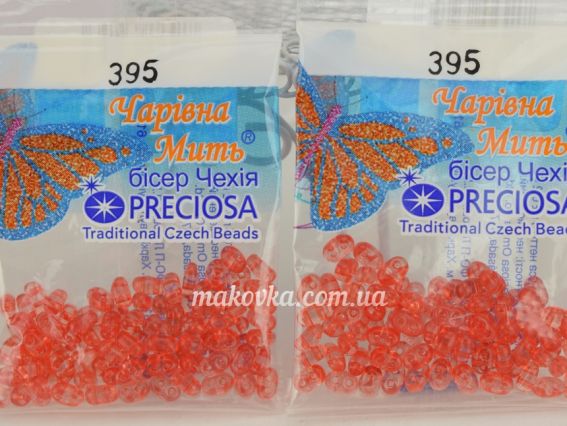 Preciosa декоративний чеський бісер twin фасовка 5 грам колір 395 прозорий, світло-червоний