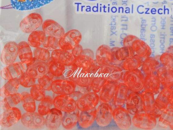 Бисер 5 гр Preciosa 395, ТВИН прозрачный светло-красный