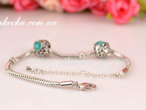 Браслет з карабіном 07 для Pandora, 18 + 6 см під платину