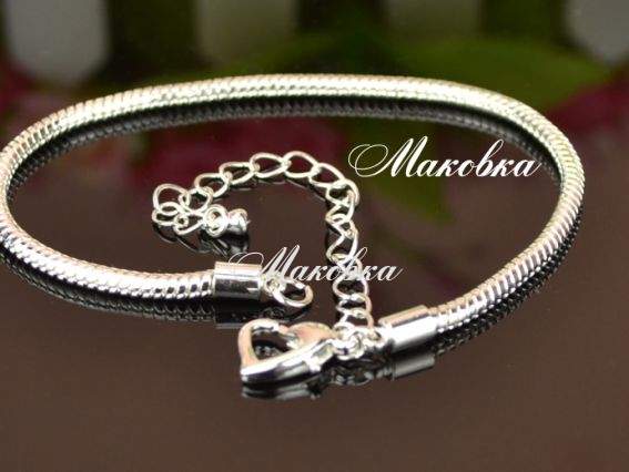 Браслет у формі Серця пандора-стиль гнучкий карабіном, 19,5+8 см під срібло Браслет у формі Серця пандора-стиль гнучкий карабіном, 19,5+8 см під срібло