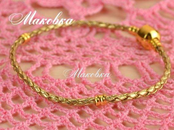 Браслет для намистин Пандора-стилю, плетений, 20 см, золотий