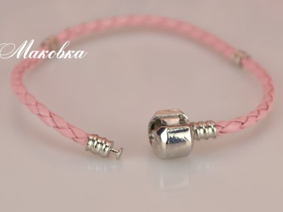 Браслет рожевий плетений, 19 см  для намистин Пандора-стилю