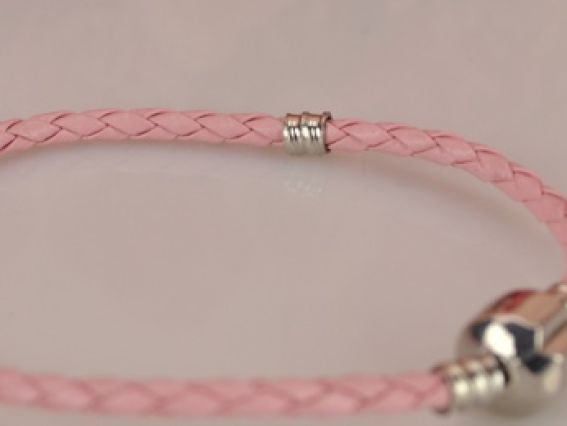 Браслет рожевий плетений, 19 см  для намистин Пандора-стилю