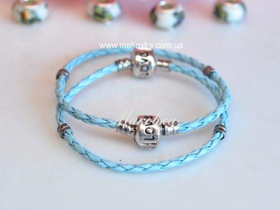 Браслет для бусин Пандора-стиля, плетенный, 17 см, голубой Браслет для бусин Пандора-стиля, плетенный, 17 см, голубой