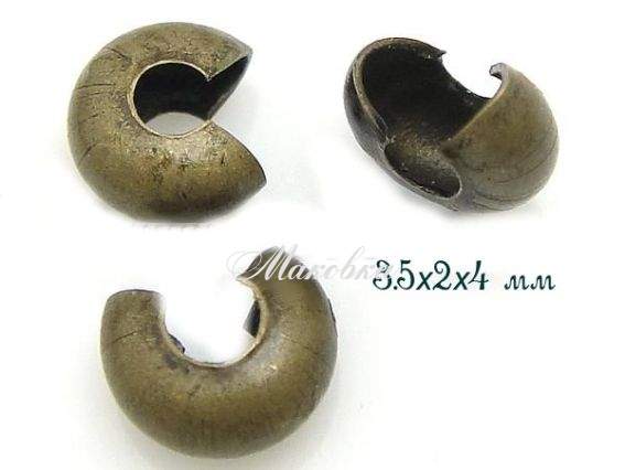 Зажим круглый 3,5х4х2 мм, античная бронза, 3 гр Зажим круглый 3,5х4х2 мм, античная бронза, 3 гр