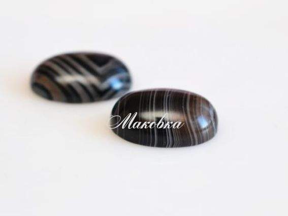 Кабошон из натурального Агата, овал, кружевной черный, 13х18 мм