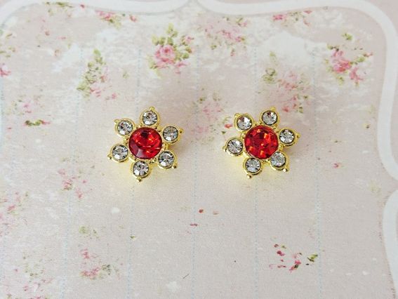 Кабошон Цветок Бело-красный на золоте, 10мм, 2шт, 